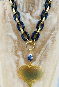 Azure gold heart necklace